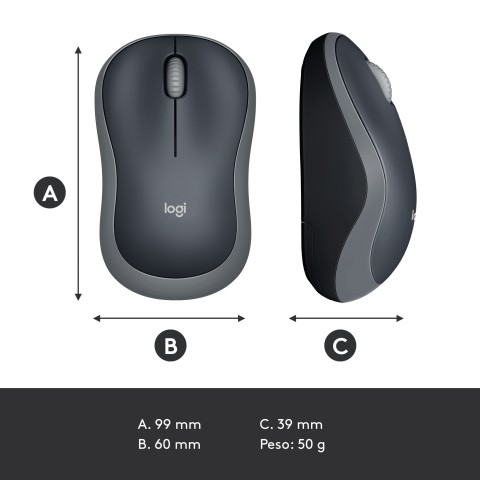 Logitech M185 Mouse Wireless, 2,4 GHz con Mini Ricevitore USB, Durata Batteria di 12 Mesi, Tracciamento Ottico 1000 DPI, Ambidestro, Compatibile con PC, Mac, Laptop