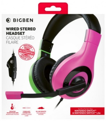 Bigben Interactive Wired Stereo Gaming Headset V1 Auricolare Cablato A Padiglione Giocare Nero, Verde, Rosa