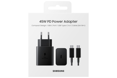 Samsung Caricabatterie Super Fast Charging 45W EP-T4510, Porta USB-C (con Cavo), Nero