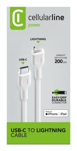 Cellularline Power Cable 200cm - USB-C to Lightning Cavo USB-C to Lightning per ricarica e trasferimento dati