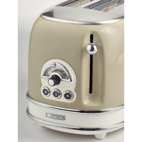 Ariete 155 Tostapane Vintage 2 fette di pane - con pinze - 6 livelli di tostatura - 810 Watt- Acciaio Inox - Linea Vintage - Beige