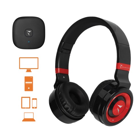 Techmade TM46-TV cuffia e auricolare Cuffie Wireless A Padiglione Micro-USB Nero, Rosso