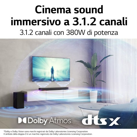 LG Soundbar S75Q 380W 3.1.2 canali, Meridian, Dolby Atmos, NOVITÀ 2022