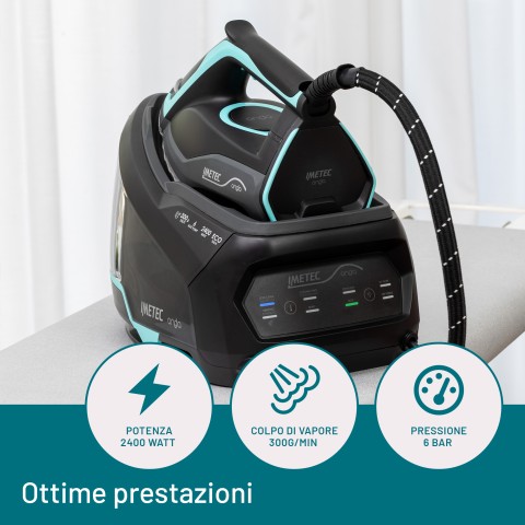 Imetec Onda P1 Ferro da Stiro Generatore di Vapore, Piastra a Onde Scorrevole Brevettata, 2400W, Colpo Vapore 300 g, Serbatoio 2,5L, 3 Filtri con Ioni di Argento, Tecnologia No Stop Vapor