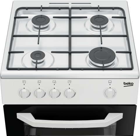 Beko Cucina CSG42001FW, (LxDxA) 50x50x85, Bianca, Forno a gas, piano cottura a gas 4 zone, Coperchio in metallo