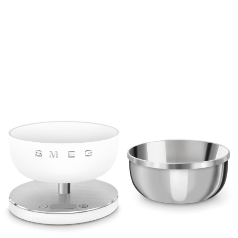 Smeg KSC01WHMWW bilancia da cucina Acciaio inox, Bianco Superficie piana Rotondo Bilancia da cucina elettronica