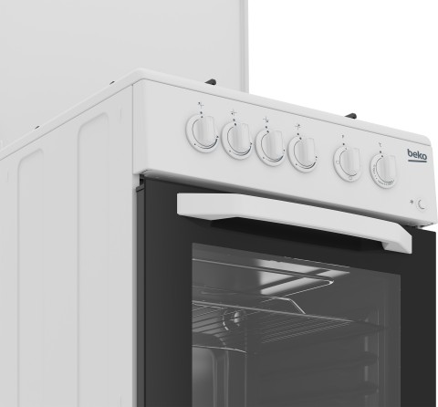 Beko Cucina CSS42014FW, (LxDxA) 50x50x85, Bianca, Forno elettrico statico, piano cottura a gas 4 zone, Coperchio in metallo