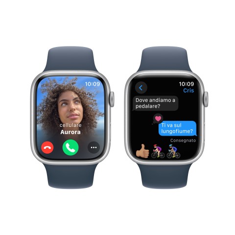 Apple Watch Series 9 GPS Cassa 45mm in Alluminio Argento con Cinturino Sport Blu Tempesta - M/L