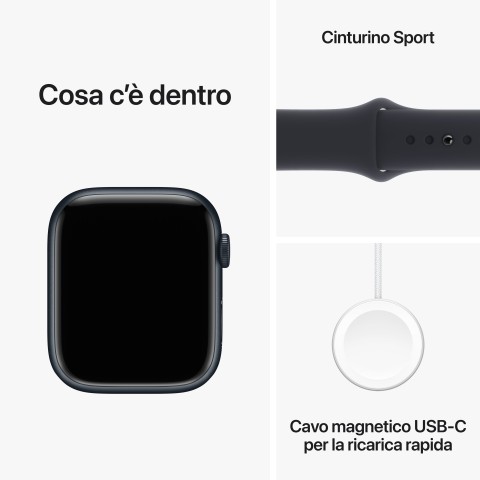 Apple Watch Series 9 GPS Cassa 45mm in Alluminio Mezzanotte con Cinturino Sport Mezzanotte - M/L