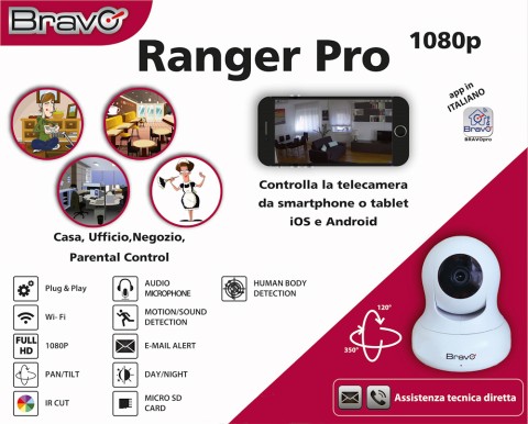 BRAVO TELECAMERA RANGER PRO MOTOR. TELECAMERA INT.WLSS SD64GB ROT.360G