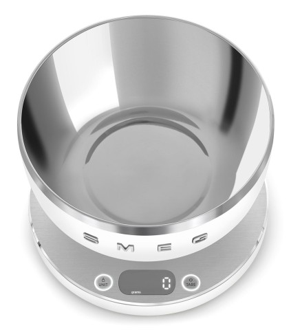 Smeg KSC01WHMWW bilancia da cucina Acciaio inox, Bianco Superficie piana Rotondo Bilancia da cucina elettronica