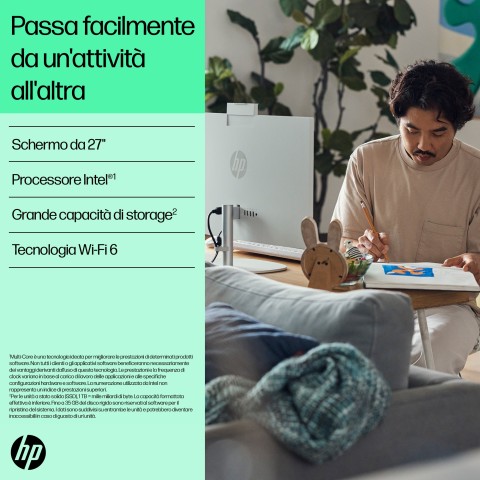 HP 27-cr0015nl Intel® Core™ i5 i5-1335U 68,6 cm (27") 1920 x 1080 Pixel PC All-in-one 8 GB DDR4-SDRAM 512 GB SSD Windows 11 Home Wi-Fi 6 (802.11ax) Bianco