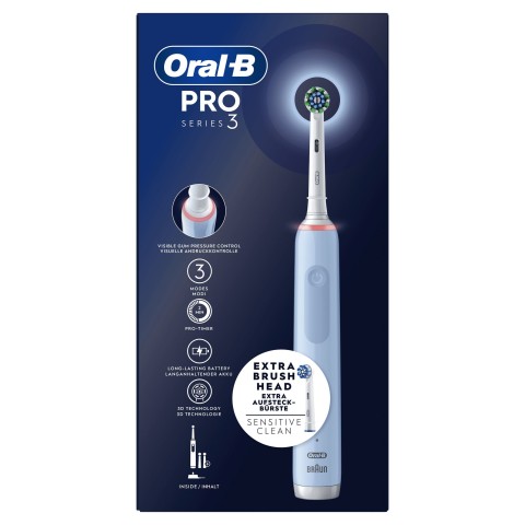 Oral-B PRO Spazzolino Elettrico Ricaricabile 3 3700 Blu, 3 testine, 1 Spazzolino