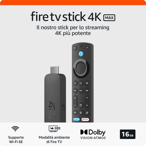 Amazon Nuovo Fire TV Stick 4K di | Dispositivo per lo streaming con supporto per Wi-Fi 6E e modalità ambiente