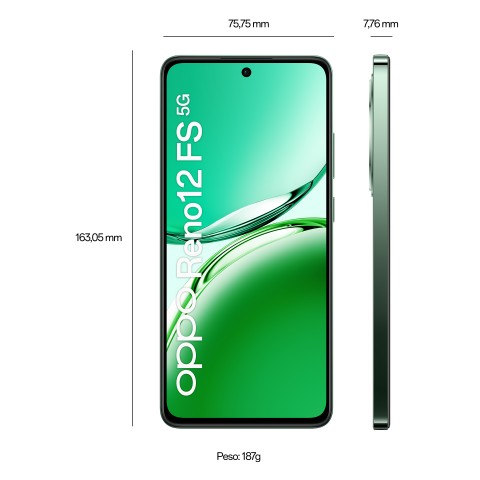 OPPO Reno12 FS 5G AI Smartphone, Tripla fotocamera 50+8+2MP, Selfie 32MP, Display 6.67” 120HZ AMOLED FHD+, 5000mAh, RAM 24 GB (12+12) + ROM 512GB, [Versione Italia], Olive Green