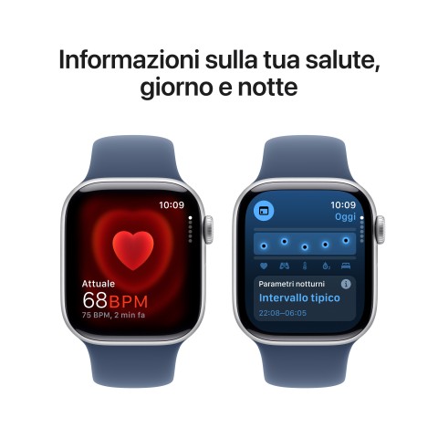 Apple Watch Series 10 Serie 10 GPS 42mm Cassa in Alluminio Color Argento con Denim Sport Band - M/L