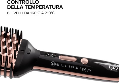 Bellissima Magic Straight Brush PB11 100 Spazzola Elettrica Lisciante, 3 Lati Esterni Riscaldati, Spegnimento automatico, Tecnologia a Ioni, Ceramica, 160 C°- 210°C