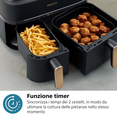 Philips 3000 series Airfryer con doppio cestello, friggitrice ad aria da 9.0L, 8 programmi, App per ricette NA352/00