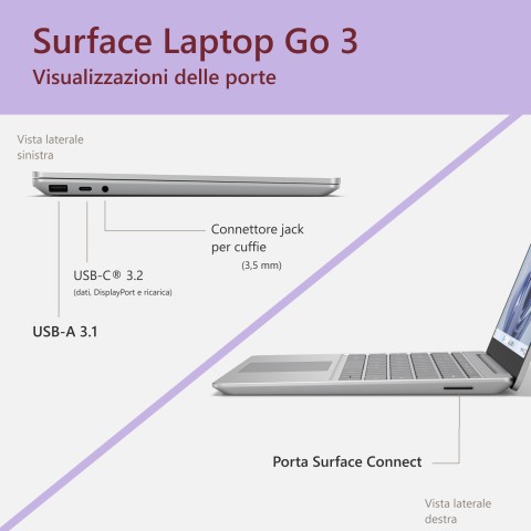 Microsoft Surface Laptop Go 3 (12,45" Intel Core i5, 8 GB RAM, 256 GB SSD - Platino, Windows 11)