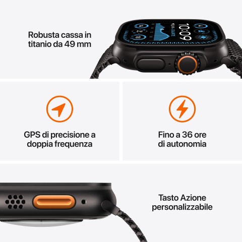 Apple Watch Ultra 2 GPS + Cellular 49mm Cassa Titanio Nero con Nero Ocean Band