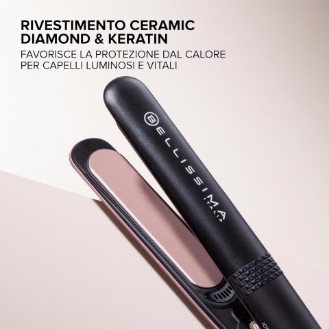 Bellissima Imetec Piastra Creativity Ion, Capelli Lisci o Mossi, Ionizzatore, Rivestimento Ceramica Diamond e Cheratina, 5 Temperature 150/230°C con Funzione Memory