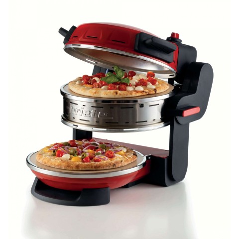 Ariete 927 Pizzeria , Forno pizza doppio, 2300 W, 2 pietre refrattarie, 2 pizze in 4 minuti, 2 termostati, Diametro 32 cm, 5 livelli di cottura, 2 pale in acciaio inox, Rosso