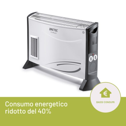 Imetec Eco Rapid, Stufa Elettrica 2000 W, Tecnologia a Basso Consumo Energetico, Termoconvettore 4 Temperature, Termostato Ambiente, Silenzioso