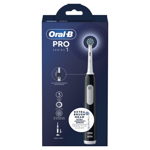 Oral-B Spazzolino Elettrico Ricaricabile Series 1 Nero con 2 Testine di Ricambio, 1 Spazzolino