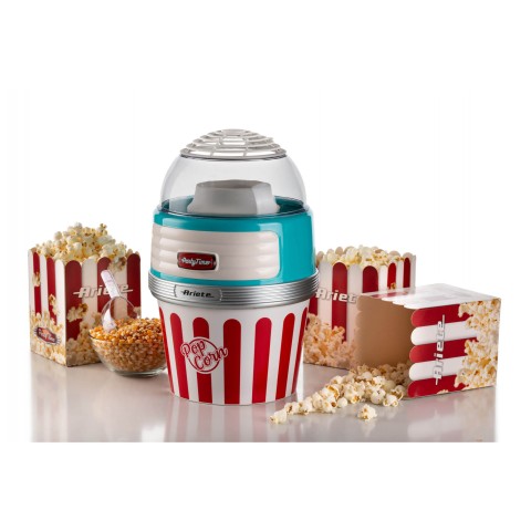 Ariete 2957 Pop Corn XL Party Time - Macchina per Popcorn - Scoppia 60gr di Mais in 2 minuti ad Aria Calda - Ciotola Estraibile - 1100 Watt - Azzurro