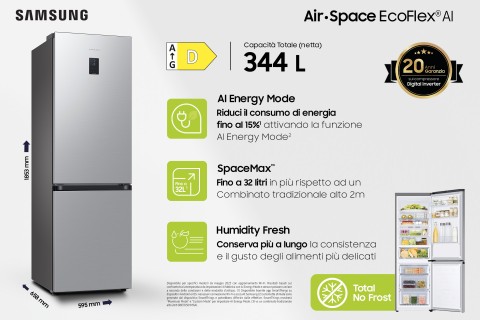 Samsung Frigorifero Combinato EcoFlex AI 1.85m 344L RB34C672DSA