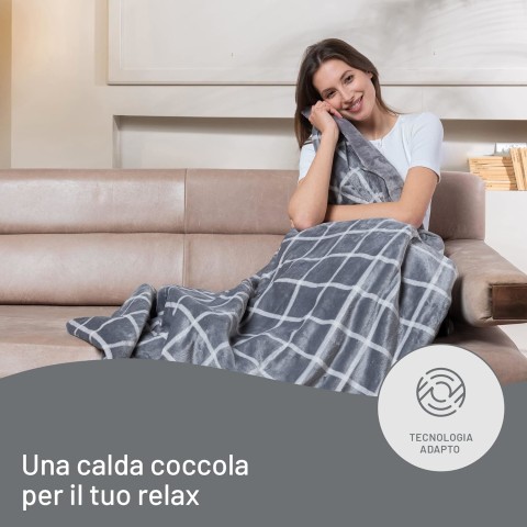 Imetec Caldoplaid Velvet Square Plaid Riscaldabile, Morbida Coperta Elettrica 150x95 cm, Basso Consumo, Tecnologia Adapto, Dispositivo di Sicurezza, Rapido Riscaldamento, 6 Temperature, Lavabile