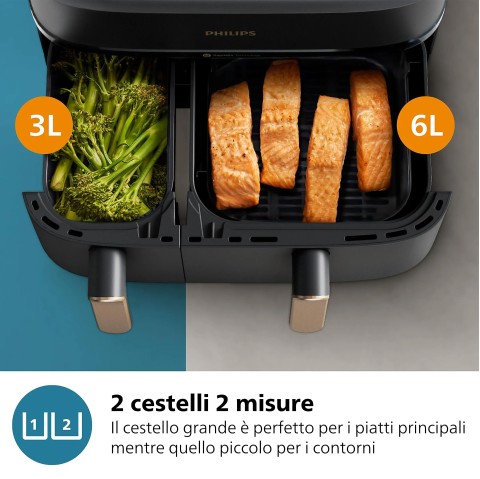 Philips 3000 series Airfryer con doppio cestello, friggitrice ad aria da 9.0L, 8 programmi, App per ricette NA352/00