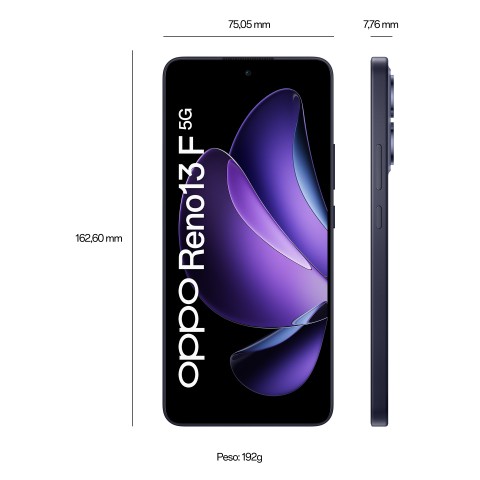 OPPO Reno13 F 5G AI Smartphone, Tripla fotocamera 50+8+2MP, Selfie 32MP, Display 6.67” 120HZ AMOLED FHD+, 5800mAh, RAM 8GB(Esp4GB/6GB/8GB)+ROM 256GB, [Versione Italia], Luminous Blue