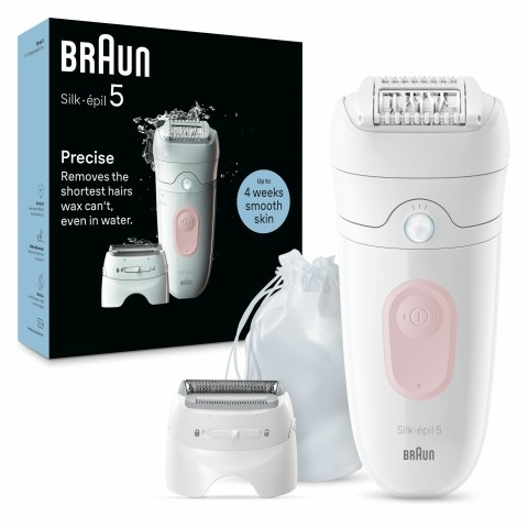 Braun Silk-épil 5 5-030, Epilatore Elettrico Donna, Per Una Epilazione Semplice, Bianco/Rosa