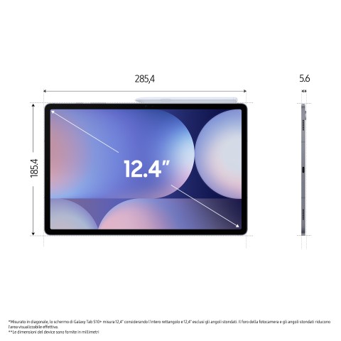 Samsung Galaxy Tab S10+, Tablet AI, Display 12.4" Dynamic AMOLED 2X, Wi-Fi, RAM 12GB, 256GB, 10.090 mAh, Android 14, IP68, Gray, [Versione italiana] 2024