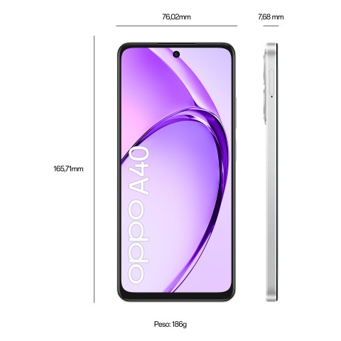 OPPO A40 Smartphone, Fotocamera AI 50MP, Selfie 5MP, Display 6.67” 90HZ LCD HD+, 5100mAh, RAM 12 GB (6+6) + ROM 128GB, IP54, [Versione Italia], Starlight White