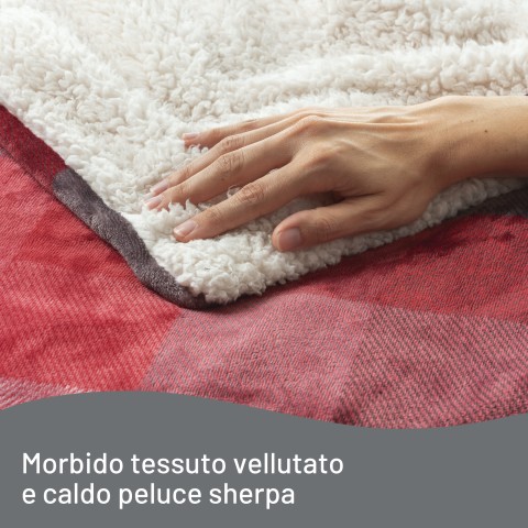 Imetec CaldoPlaid Velvet Tartan Plaid Riscaldabile, Morbida Coperta Elettrica 160x120 cm, Basso Consumo, Tecnologia Adapto, Dispositivo di Sicurezza, Rapido Riscaldamento, 6 Temperature, Lavabile