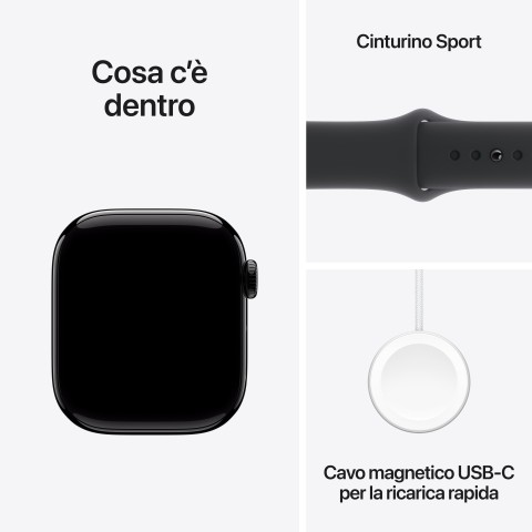 Apple Watch Series 10 Serie 10 GPS 42mm Cassa in Alluminio color Jet Black con Nero Sport Band - M/L