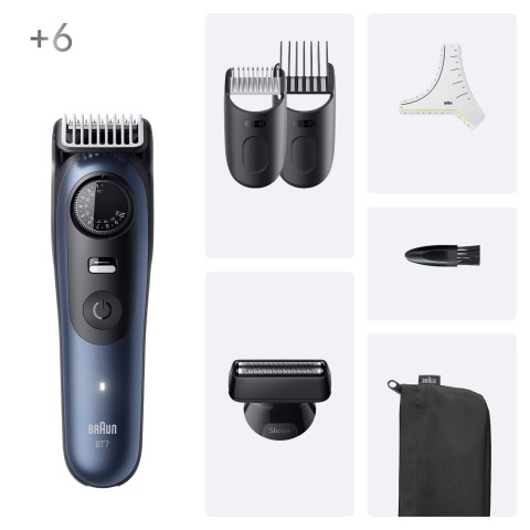 Braun BeardTrimmer 7 BT7520 Batteria 40 2 cm Bagnato e secco Nero, Blu