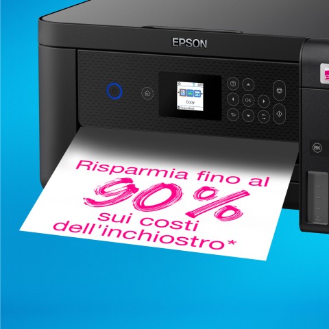 Epson EcoTank ET-2850 stampante multifunzione inkjet 3-in-1 A4, serbatoi ricaricabili alta capacità, 5 flaconi inclusi pari a 14000pag B/N 5200pag colore, Wi-FI Direct, USB