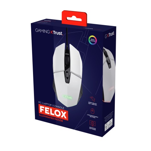 Trust GXT 109W Felox mouse Giocare Mano destra USB tipo A Ottico 6400 DPI