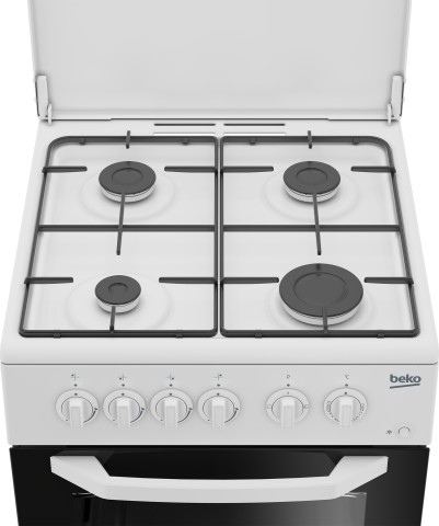 Beko Cucina CSS42014FW, (LxDxA) 50x50x85, Bianca, Forno elettrico statico, piano cottura a gas 4 zone, Coperchio in metallo