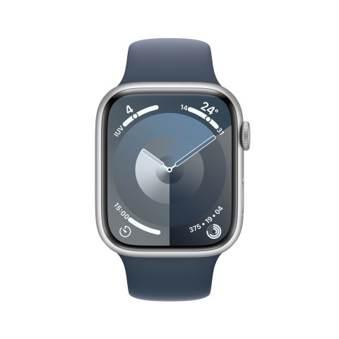 Apple Watch Series 9 GPS Cassa 45mm in Alluminio Argento con Cinturino Sport Blu Tempesta - M/L