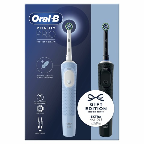 Oral-B Vitality Pro Duo Adulto Spazzolino rotante-oscillante Nero, Blu, Bianco