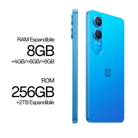 OnePlus Nord CE4 Lite Smartphone, Doppia fotocamera 50+2MP, Selfie 16MP, Display 6.67” 120HZ AMOLED FHD+, 5110mAh, RAM 8GB(Esp4GB/6GB/8GB)+ROM 256GB(Esp2TB), [Versione Italia], Mega Blue