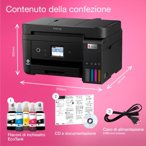 Epson EcoTank ET-4800 stampante multifunzione inkjet 4-in-1 A4, serbatoi ricaricabili alta capacità, 5 flaconi inclusi pari a 14000pag B/N 5200pag colore, Wi-FI Direct, USB