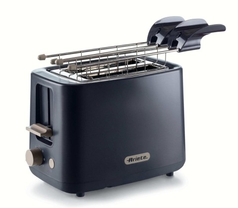 Ariete 157 Tostapane Breakfast, 760W, Capacità 2 fette di pane, Pinze in acciaio inox, 7 livelli di doratura, Pulsante stop, Tocco freddo, Dark & Sahara Grey