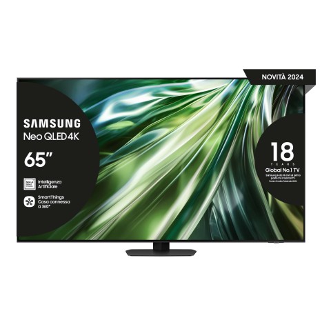 Samsung TV Neo QLED 4K 65" QE65QN90DATXZT Smart TV Wi-Fi Titan Black 2024, Processore NQ4 AI GEN2, Tecnologia Quantum Matrix, Neo Slim Design, Dolby Atmos