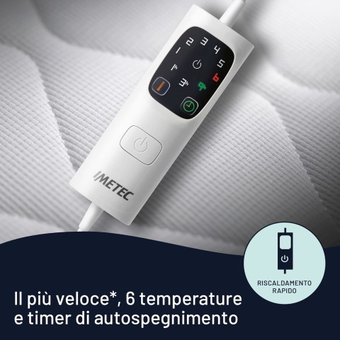 Imetec Scaldasonno Adapto maxi coprimaterasso singolo 195x90 cm, basso consumo, riscaldamento rapido, temperatura personalizzata, tessuto anallergico trapuntato, comando a 6 temperature