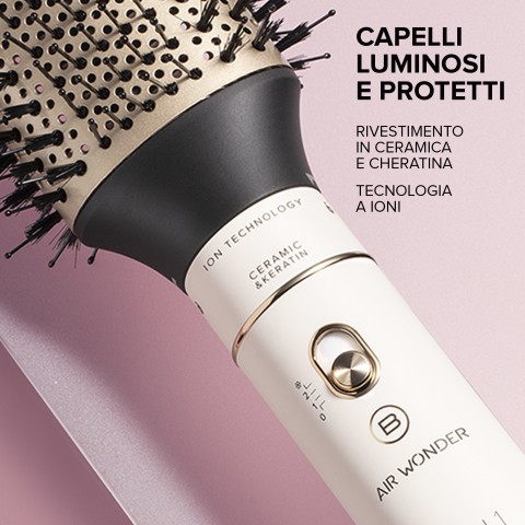 Bellissima Imetec Air Wonder, Spazzola Ad Aria Calda, Tecnologia A Ioni, Spazzole Rivestite In Ceramica E Cheratina, Asciuga, Dona Volume, 8 Accessori, 1000 W